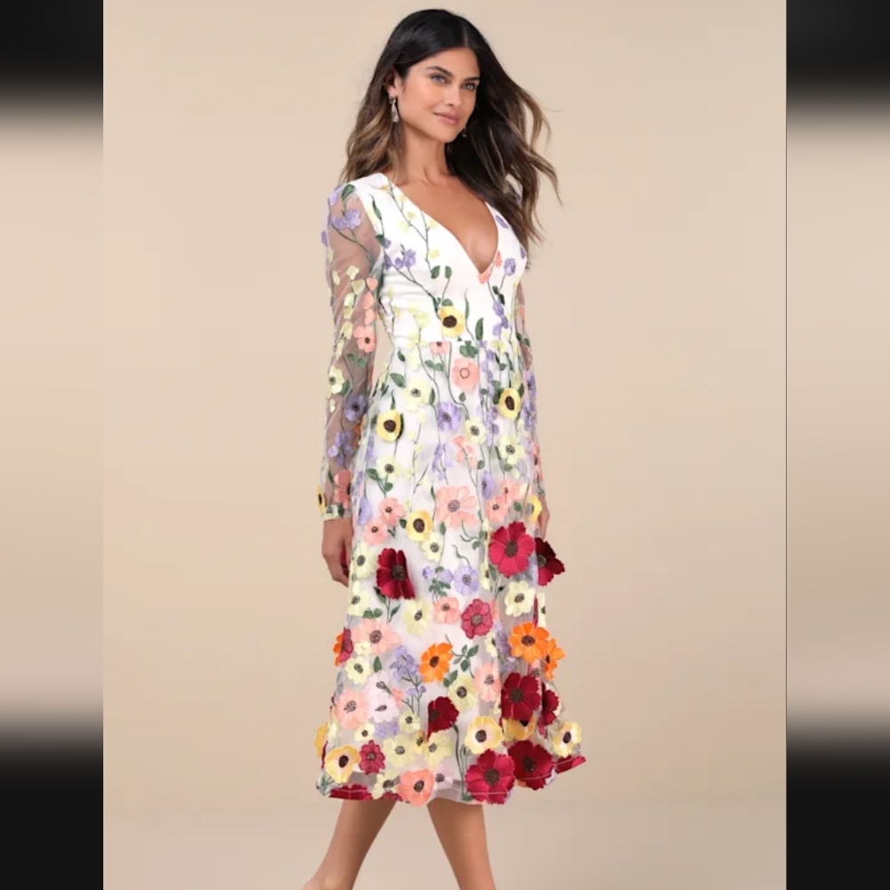 Lulu's Multicolor Floral Long Sleeve Dress